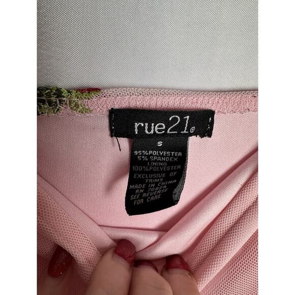 Rue 21 Dress Women S Embroider Strawberry Slinky Mesh Y2K Fairycore Powder Pink - Picture 3 of 8